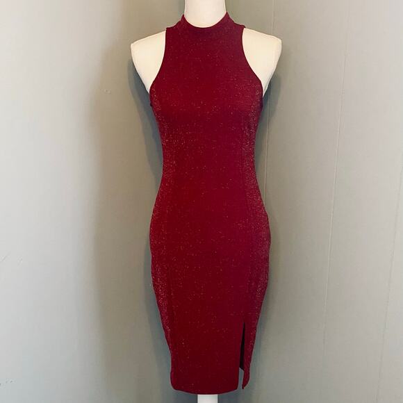 Windsor Red Sparkle High Neck Sleeveless Sheath Bodycon Party Dress - Picture 1 of 10
